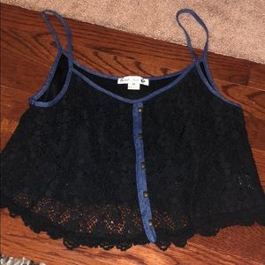 Double zero m denim blue black crochet crop top